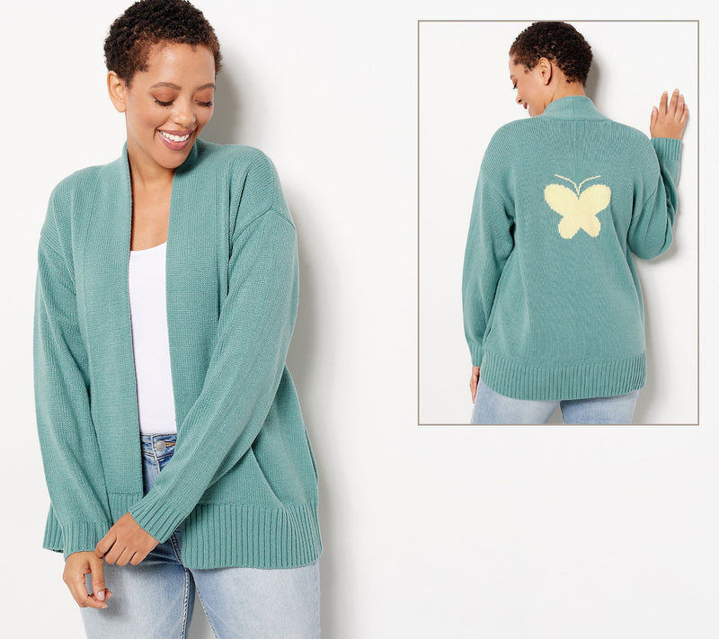 Candace Cameron Bure Petite Novelty Jacquard Open Cardigan — Main view