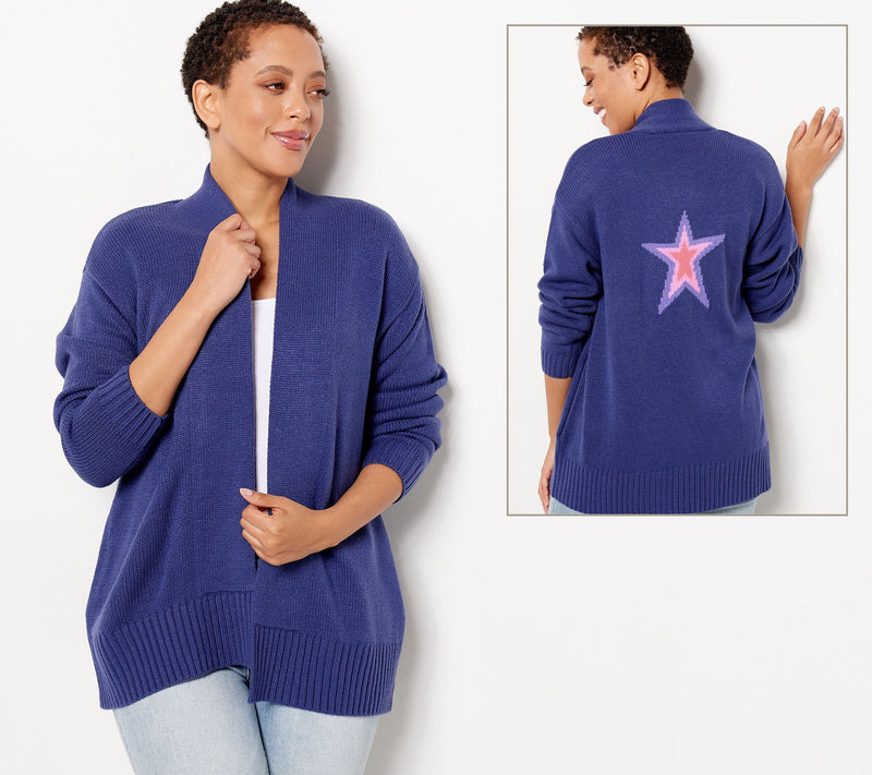 Candace Cameron Bure Petite Novelty Jacquard Open Cardigan — View 11