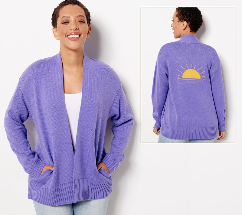 Candace Cameron Bure Petite Novelty Jacquard Open Cardigan — View 9