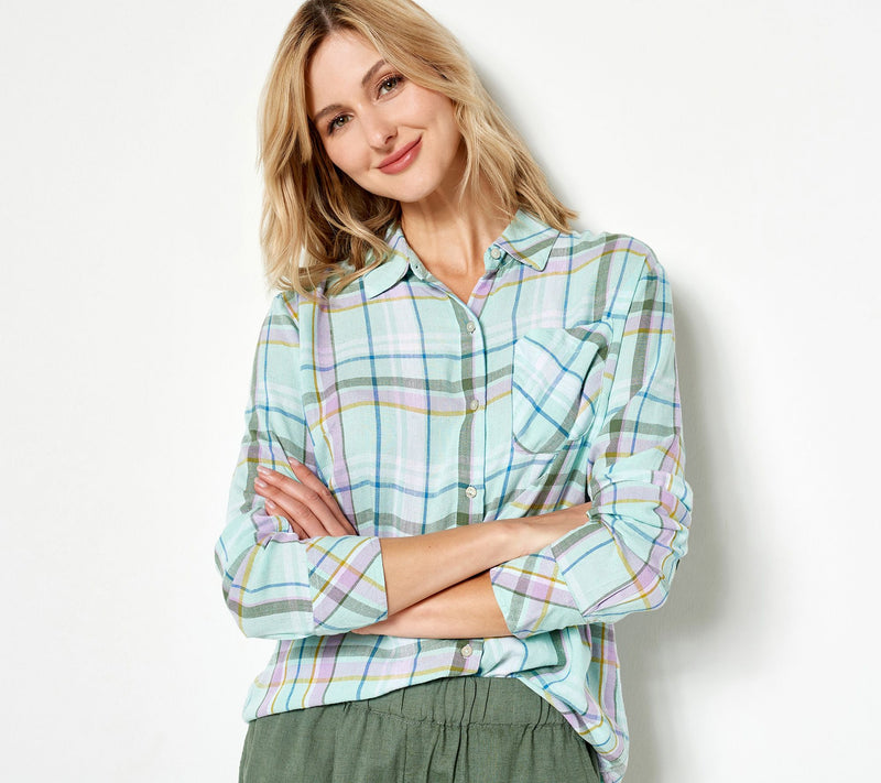 Candace Cameron Bure Regular Linen Blend Button- Front Shirt — Main view