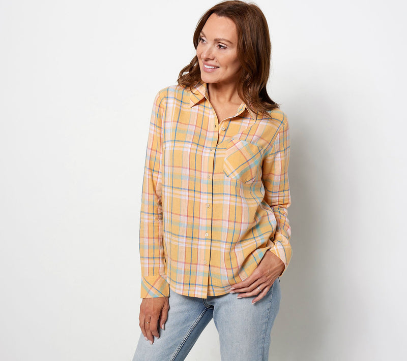 Candace Cameron Bure Regular Linen Blend Button- Front Shirt — View 5