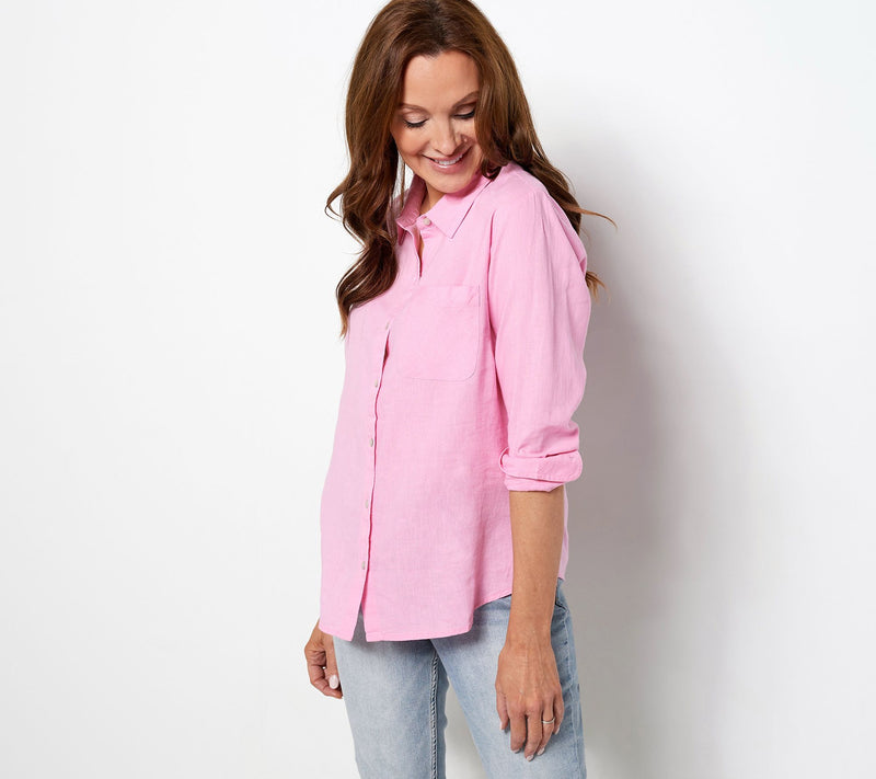 Candace Cameron Bure Regular Linen Blend Button- Front Shirt — View 7