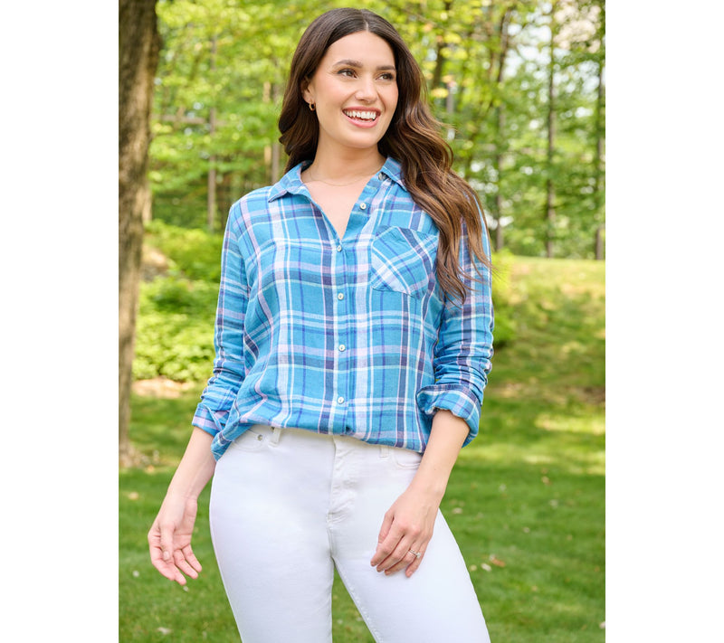 Candace Cameron Bure Petite Linen Blend Button- Front Shirt — View 22