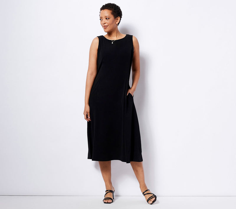 Susan Graver Every Day Petite Liquid Knit Midi Dress — View 12