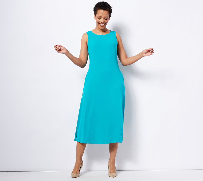 Susan Graver Every Day Petite Liquid Knit Midi Dress — View 9