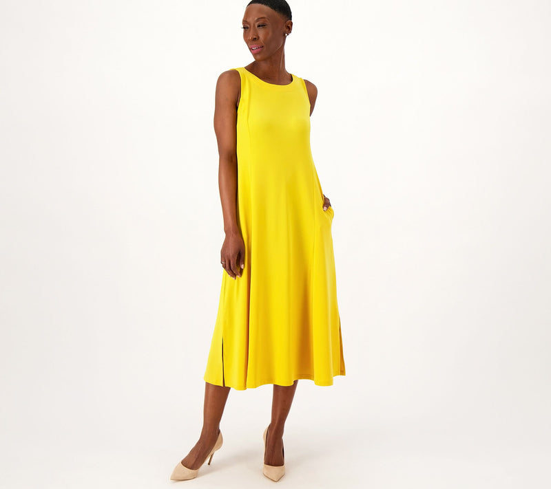 Susan Graver Every Day Petite Liquid Knit Midi Dress — View 3