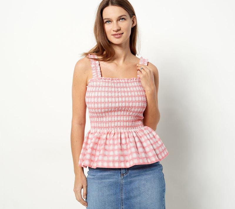 Candace Cameron Bure Printed Smocked Tank Top — View 9