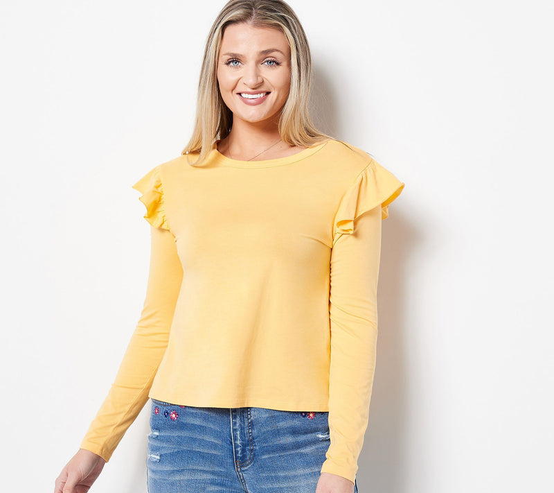 Candace Cameron Bure Long-Sleeve Top with Ruffle Shoulder Detail — View 2