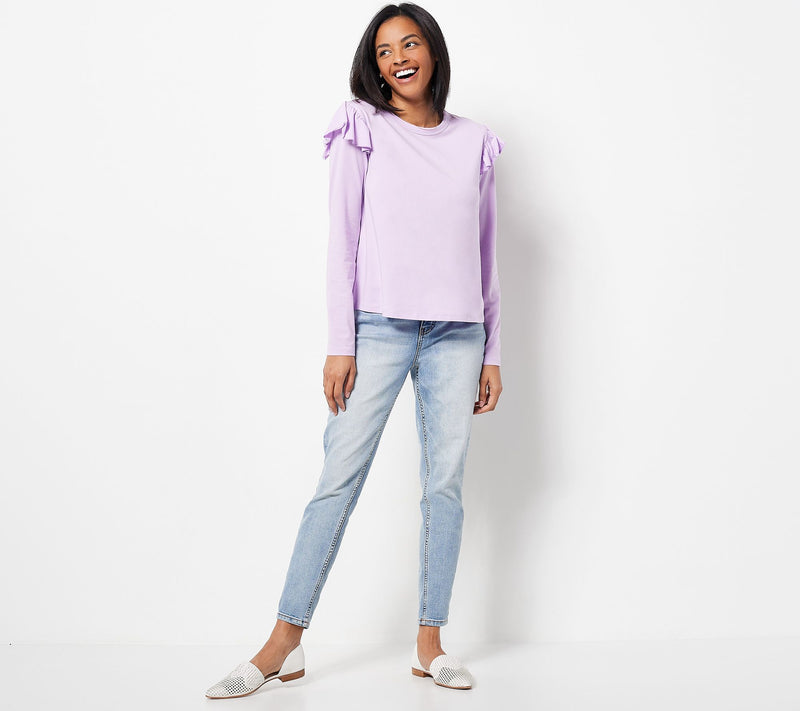 Candace Cameron Bure Long-Sleeve Top with Ruffle Shoulder Detail — View 4