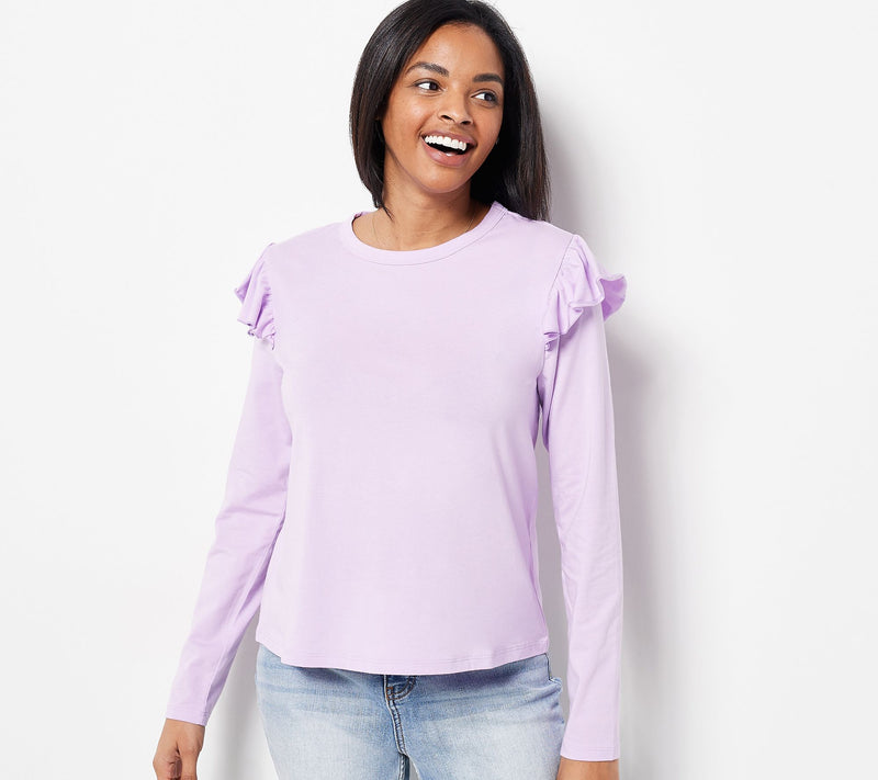 Candace Cameron Bure Long-Sleeve Top with Ruffle Shoulder Detail — View 10