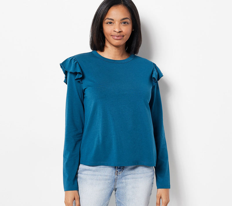 Candace Cameron Bure Long-Sleeve Top with Ruffle Shoulder Detail — View 11