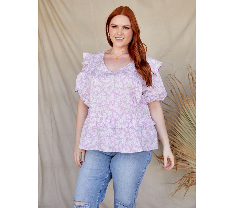 Candace Cameron Bure Ruffle Detail Peplum V-Neck Blouse — View 14