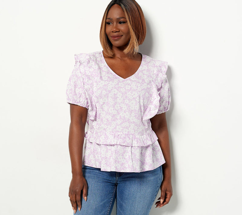 Candace Cameron Bure Ruffle Detail Peplum V-Neck Blouse — View 5