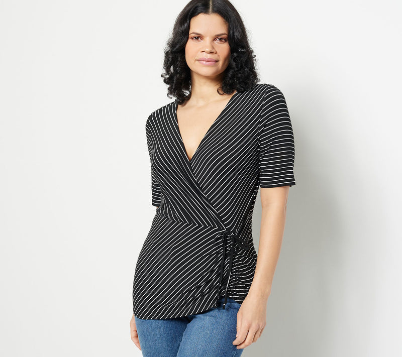 Truth + Style Stripe Jersey Asymmetrical Gather Detail Top — View 7