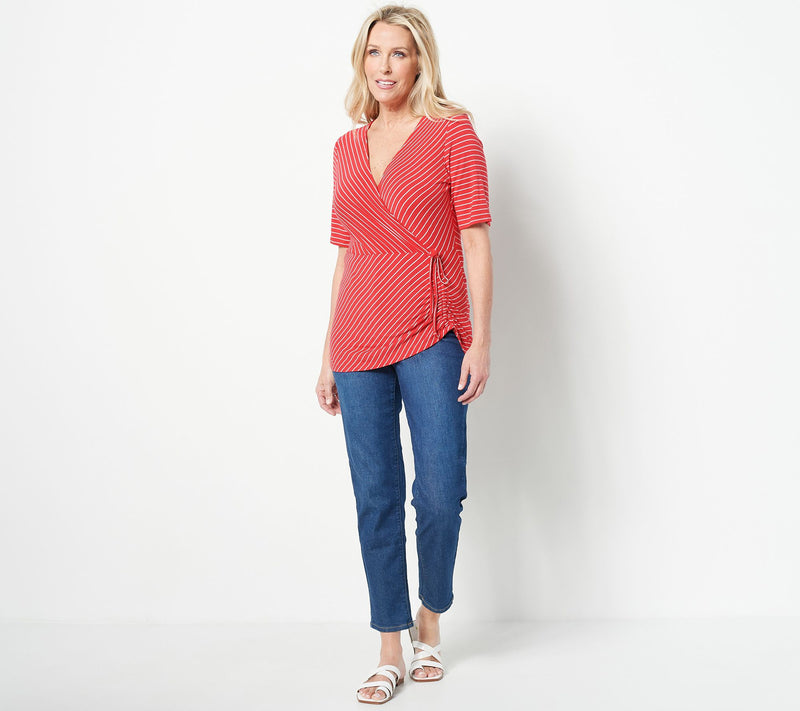 Truth + Style Stripe Jersey Asymmetrical Gather Detail Top — View 4