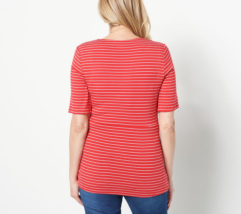Truth + Style Stripe Jersey Asymmetrical Gather Detail Top — View 3
