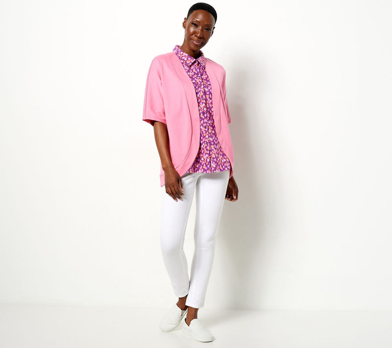 Isaac Mizrahi Live! Essential Pima Cotton Open Front Cardigan — View 3