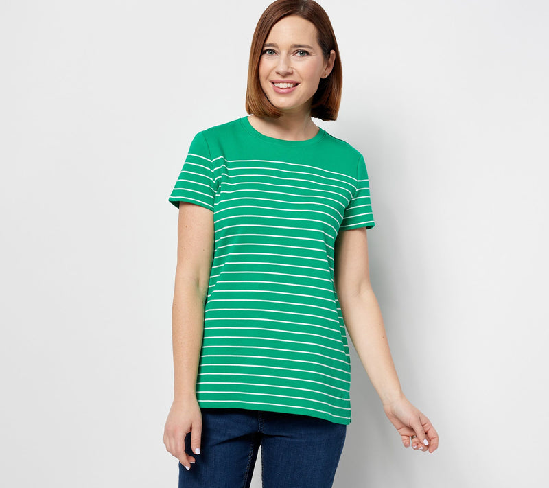 Isaac Mizrahi Live! Essentials Yarn Dye Stripe Crewneck Top — Main view