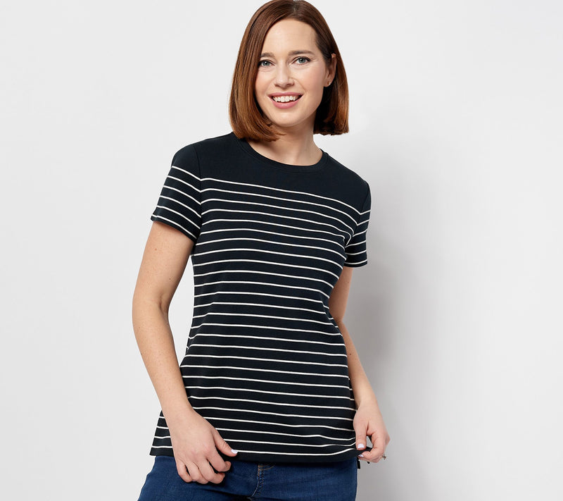 Isaac Mizrahi Live! Essentials Yarn Dye Stripe Crewneck Top — View 5