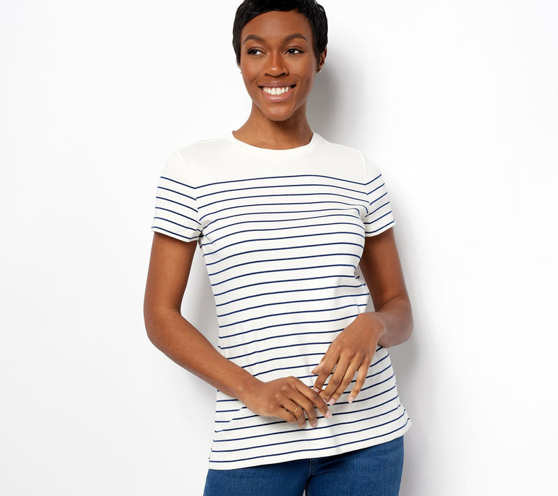 Isaac Mizrahi Live! Essentials Yarn Dye Stripe Crewneck Top — View 9
