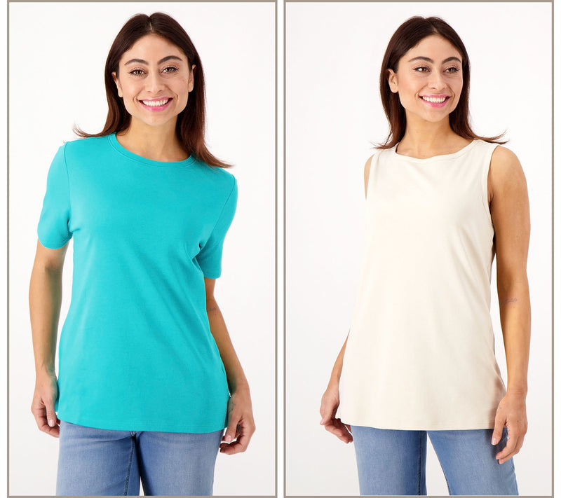 Denim & Co. Essentials Interlock Tank and Tee 2 Pack — View 10