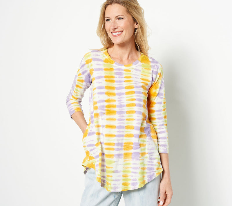 LOGO by Lori Goldstein Tie-Dye Cotton Modal 3/4 Sleeve Top — View 10