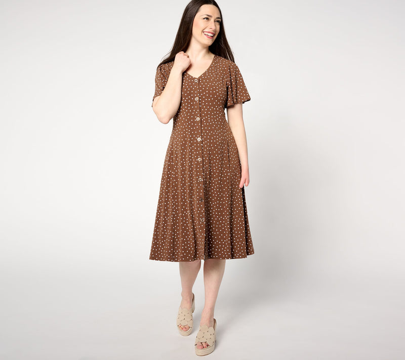 Susan Graver Regular Printed Liquid Knit Button Front Dress — View 17