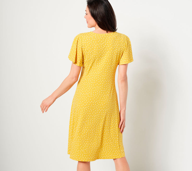 Susan Graver Regular Printed Liquid Knit Button Front Dress — View 10