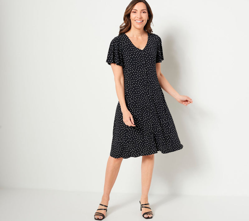 Susan Graver Regular Printed Liquid Knit Button Front Dress — View 19