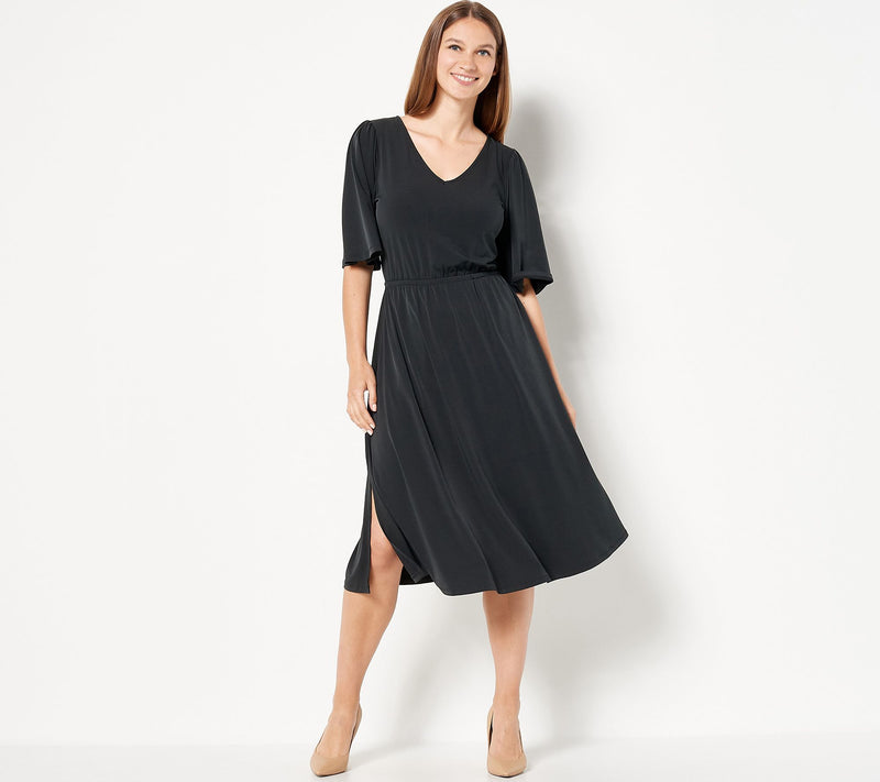 Girl With Curves Regular Knit Midi Dress with Flutter Sleeve — View 3