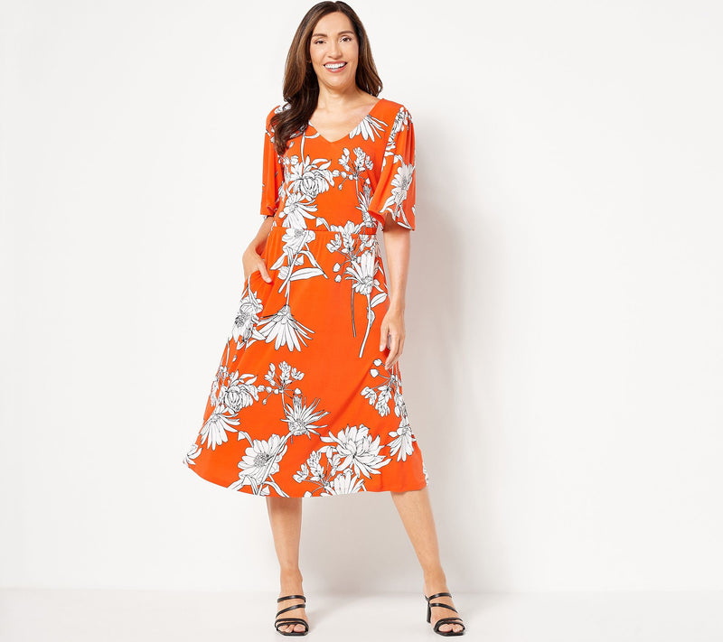 Girl With Curves Regular Knit Midi Dress with Flutter Sleeve — Main view
