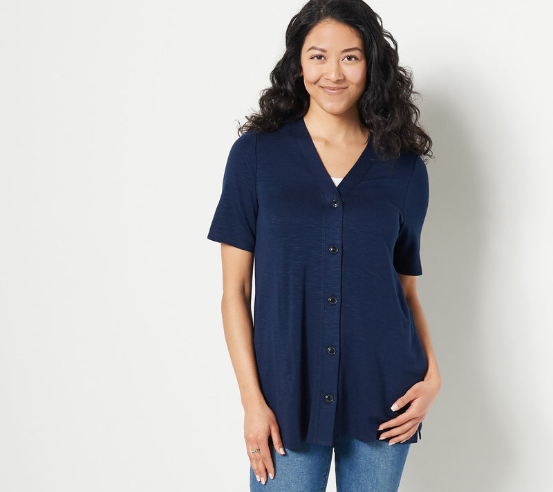 Susan Graver Weekend Textured Jersey Knit Button Front Cardigan — View 7