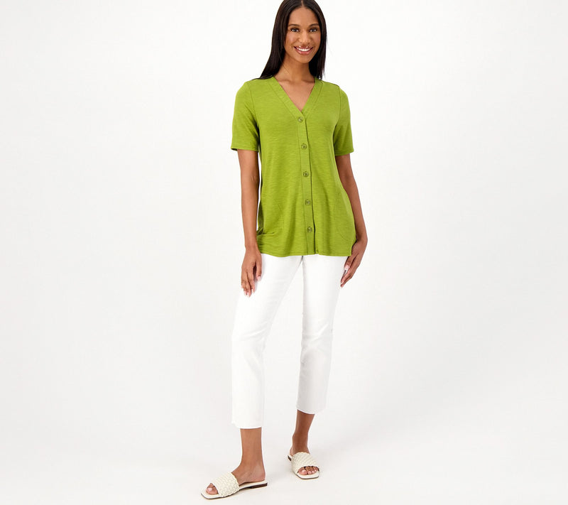 Susan Graver Weekend Textured Jersey Knit Button Front Cardigan — View 10