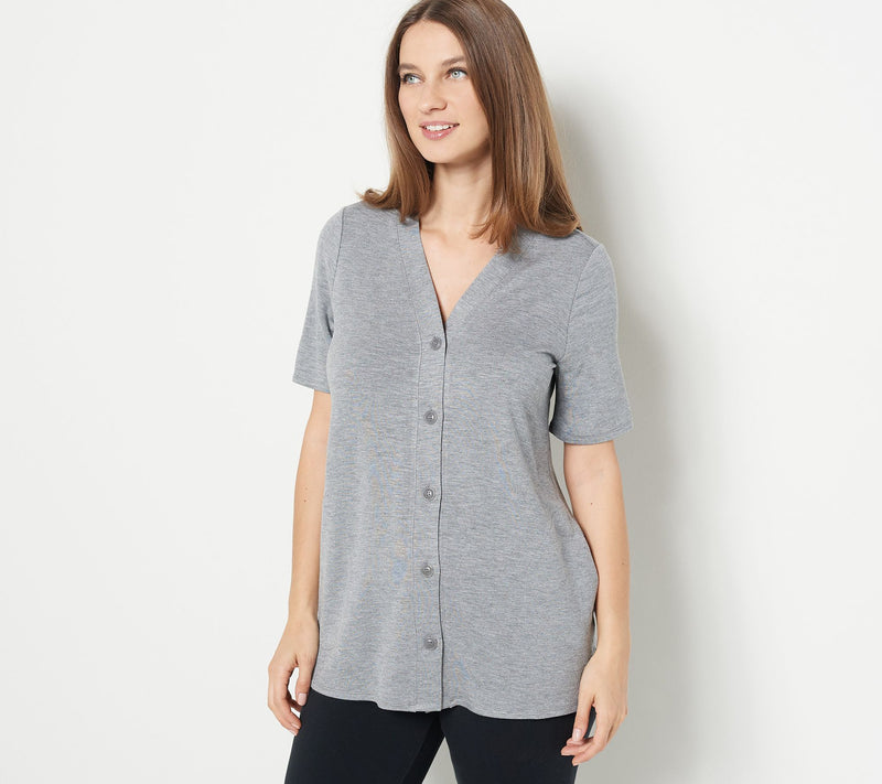 Susan Graver Weekend Textured Jersey Knit Button Front Cardigan — View 6