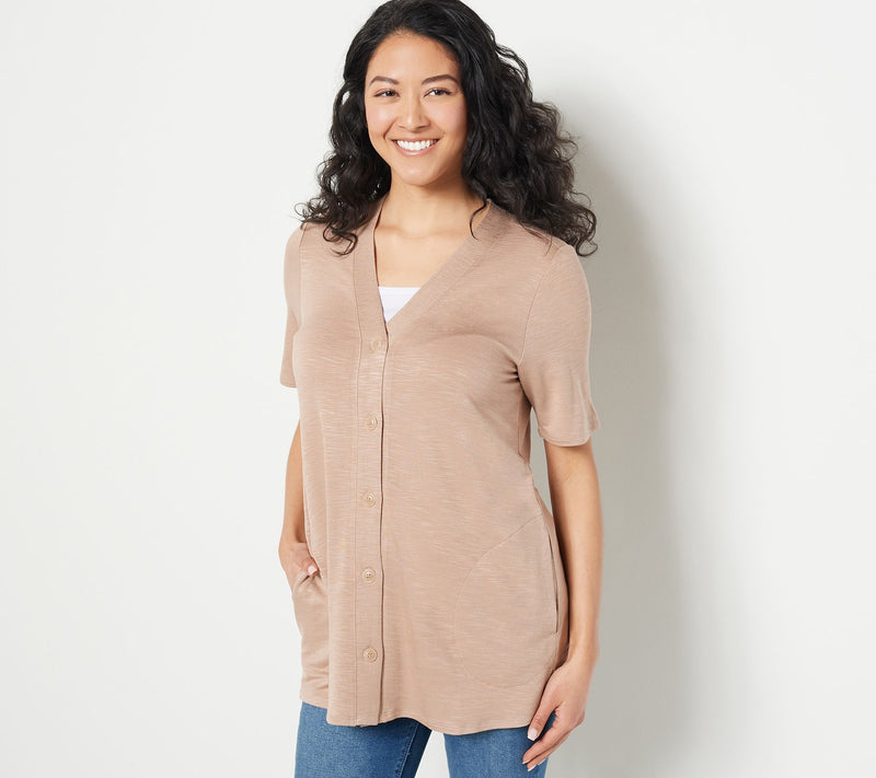 Susan Graver Weekend Textured Jersey Knit Button Front Cardigan — View 5