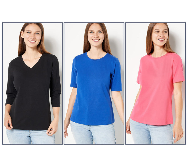 Denim & Co. Essentials Perfect Jersey Set of Three Knit Tops — Main view