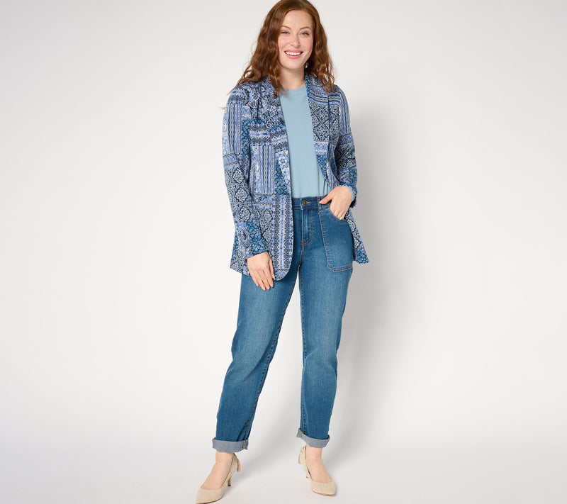 Susan Graver Regular Print or Solid LK Fusion Revere Collar Blazer — View 20