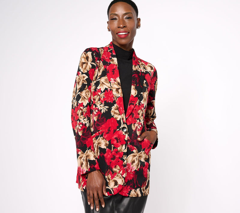 Susan Graver Regular Print or Solid LK Fusion Revere Collar Blazer — View 25