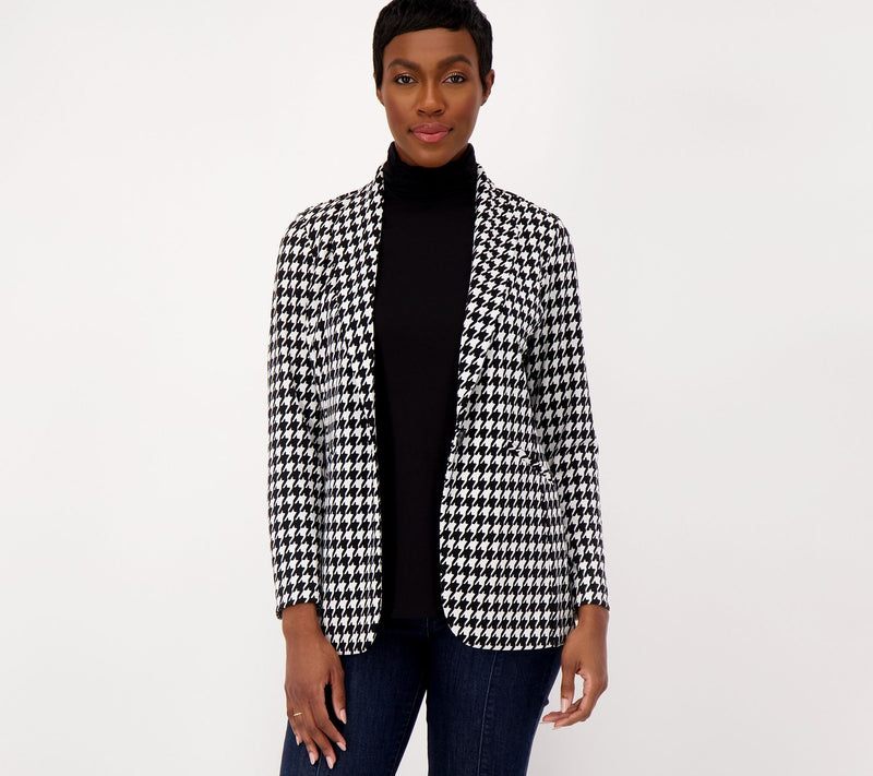 Susan Graver Regular Print or Solid LK Fusion Revere Collar Blazer — View 7