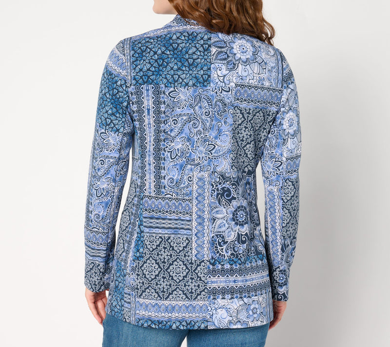 Susan Graver Regular Print or Solid LK Fusion Revere Collar Blazer — View 19