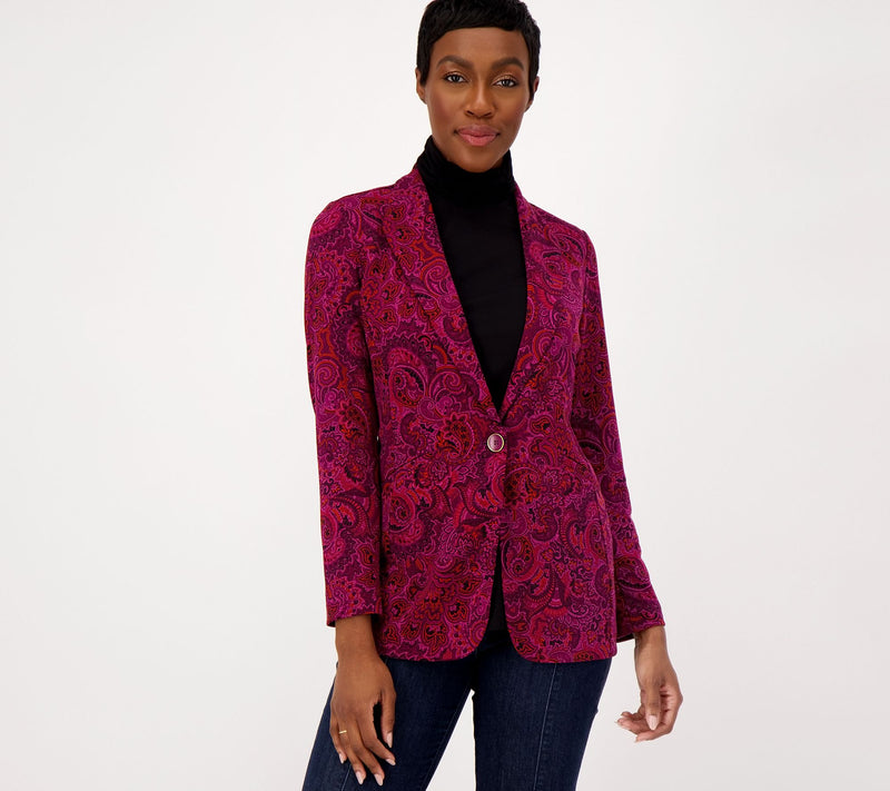 Susan Graver Petite Print or Solid LK Fusion Revere Collar Blazer — View 13