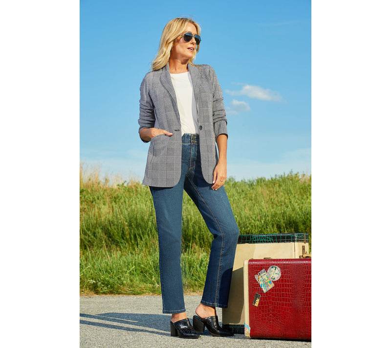 Susan Graver Petite Print or Solid LK Fusion Revere Collar Blazer — View 23