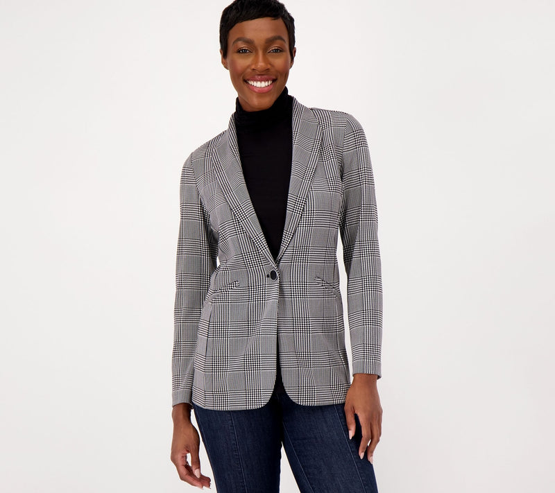 Susan Graver Petite Print or Solid LK Fusion Revere Collar Blazer — View 9