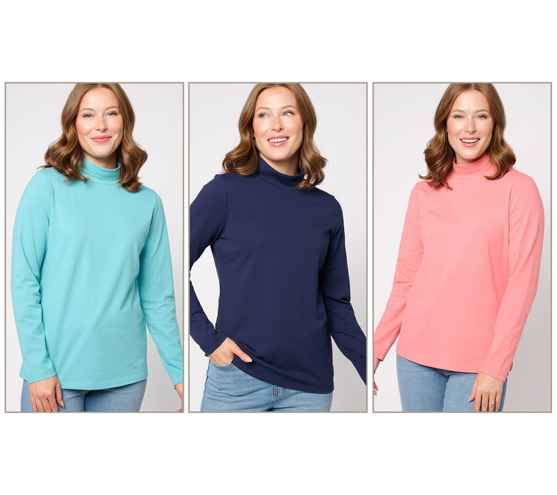 Denim & Co. Essentials 3-Pack Perfect Jersey Long Slv Mock Neck Tops — View 13