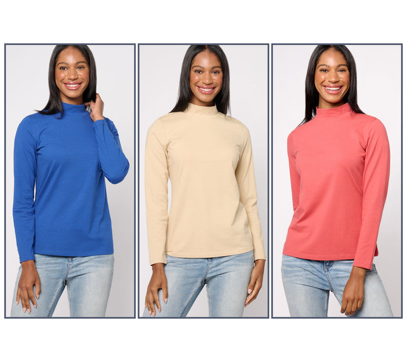 Denim & Co. Essentials 3-Pack Perfect Jersey Long Slv Mock Neck Tops — View 9
