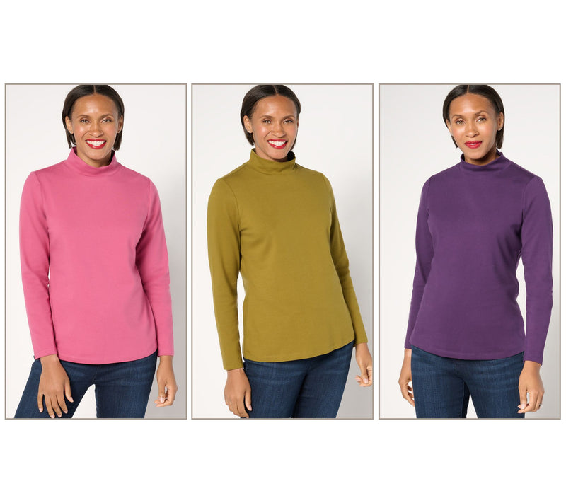 Denim & Co. Essentials 3-Pack Perfect Jersey Long Slv Mock Neck Tops — View 33