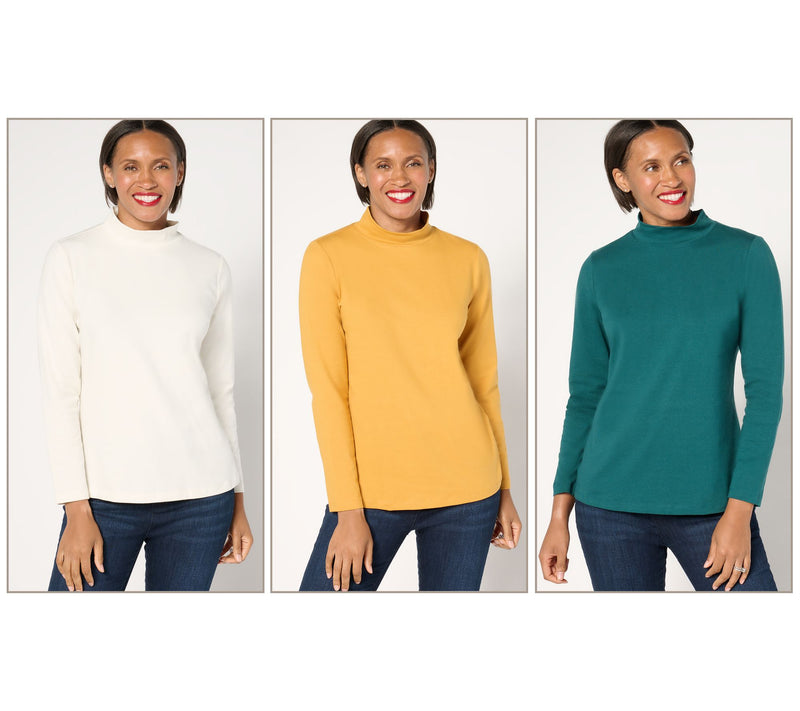 Denim & Co. Essentials 3-Pack Perfect Jersey Long Slv Mock Neck Tops — View 34
