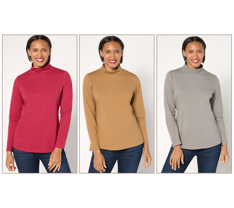 Denim & Co. Essentials 3-Pack Perfect Jersey Long Slv Mock Neck Tops — View 35