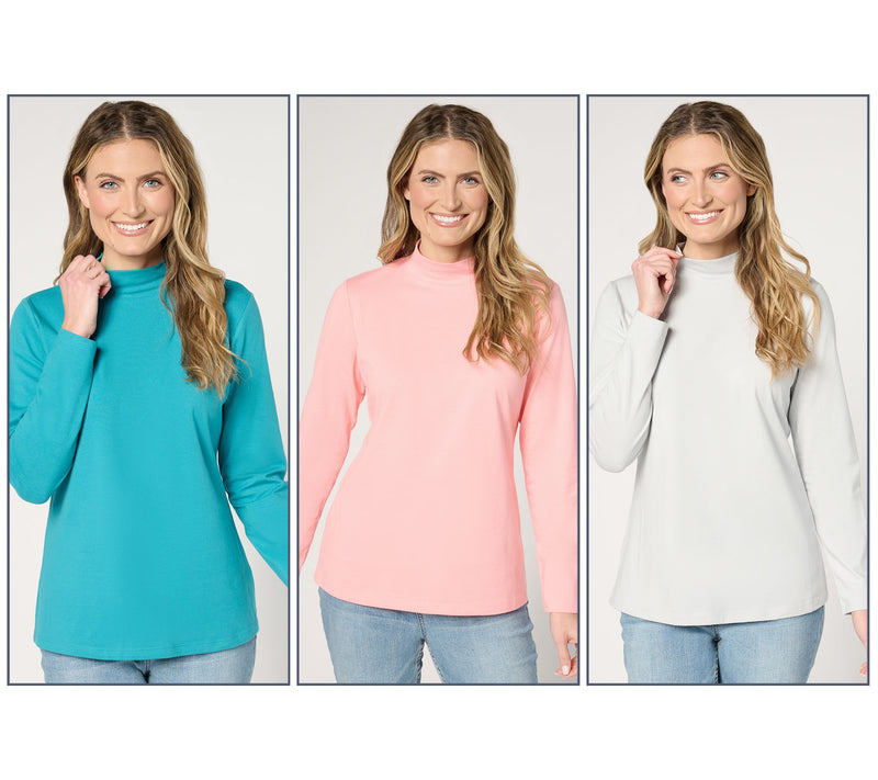 Denim & Co. Essentials 3-Pack Perfect Jersey Long Slv Mock Neck Tops — View 38