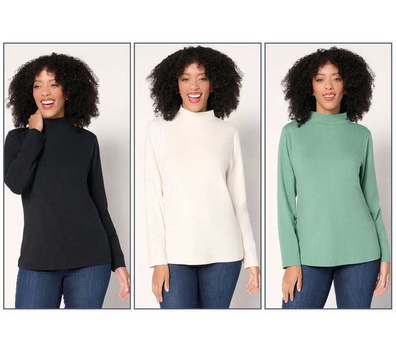 Denim & Co. Essentials 3-Pack Perfect Jersey Long Slv Mock Neck Tops — View 15